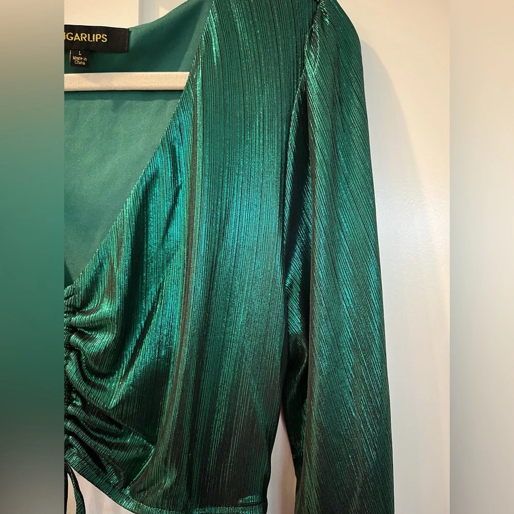 Sugarlips Cannes Liquid Satin Ruched Cut Out Green Midi Dress | Large